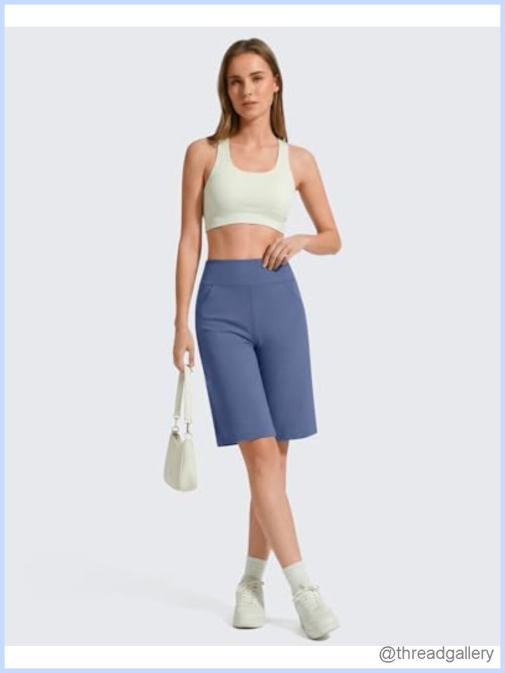 High Rise Bermuda Shorts 10" Inseam Slash Pockets Drawstring - Picture 5 of 6